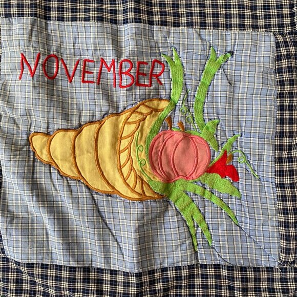 Vintage Patchwork Month of the Year Quilt Blanket Seasonal Applique Plaid 46x59 - Picture 6 of 10